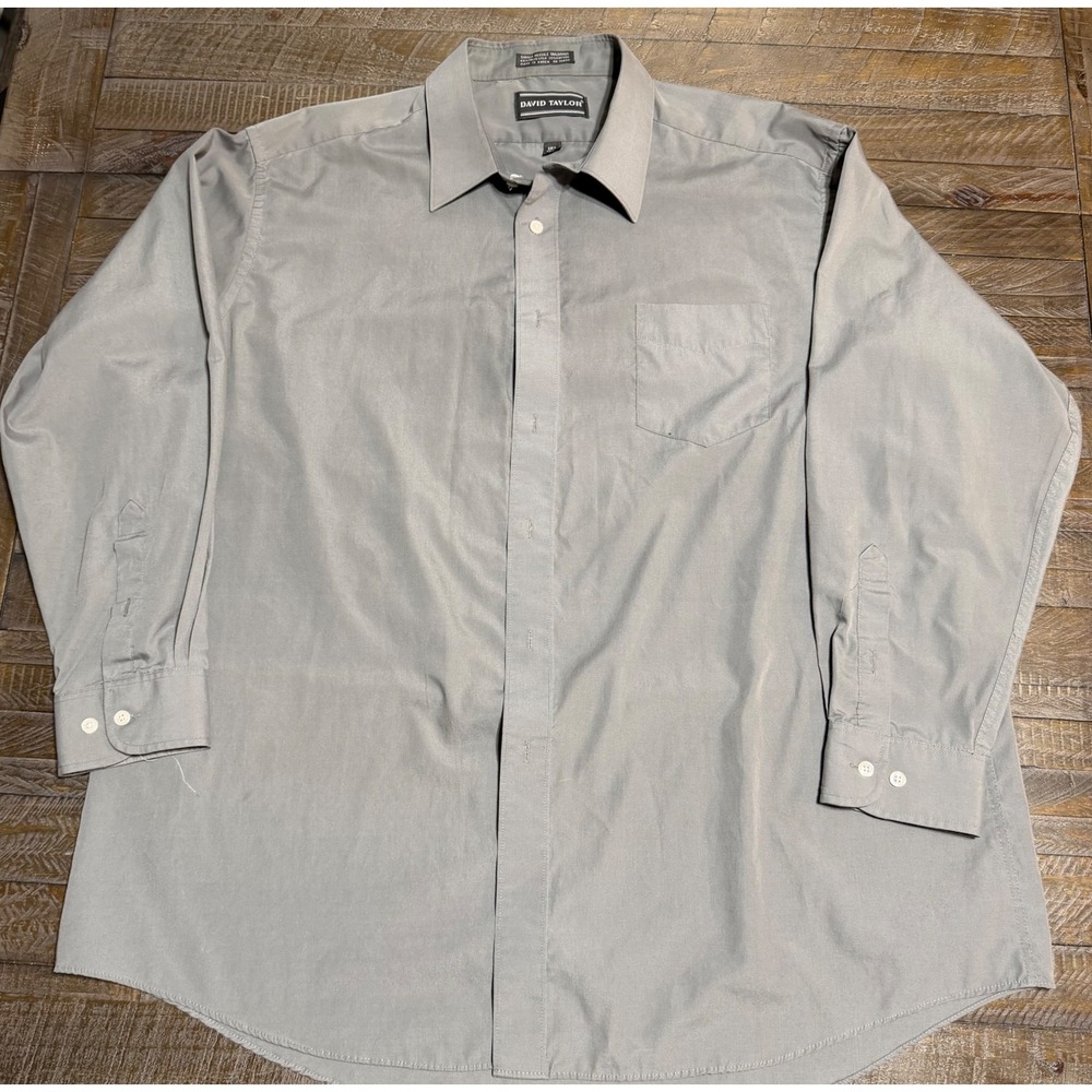 David Taylor Dress Shirt Mens 18.5 34/35 Grey Single Needle Tailor Preloved